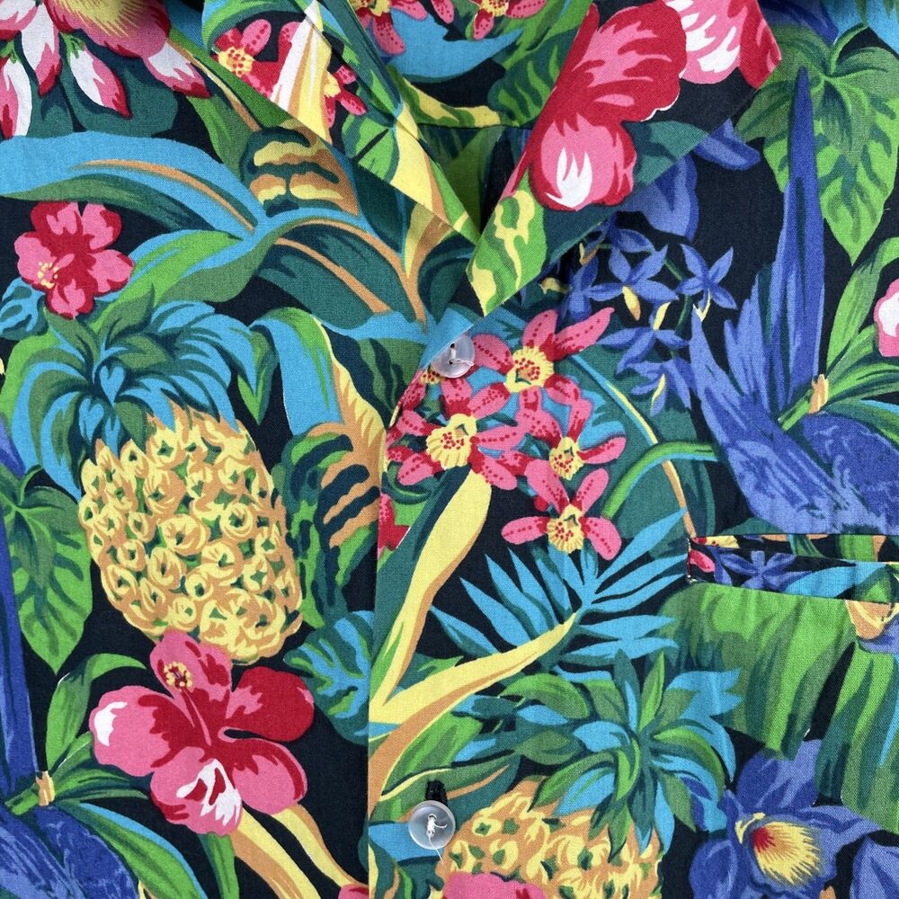 Royal Creations Hawaiian Pink Green Floral Birds Mens Shirt Sz L Made in Hawaii - Picture 5 of 10